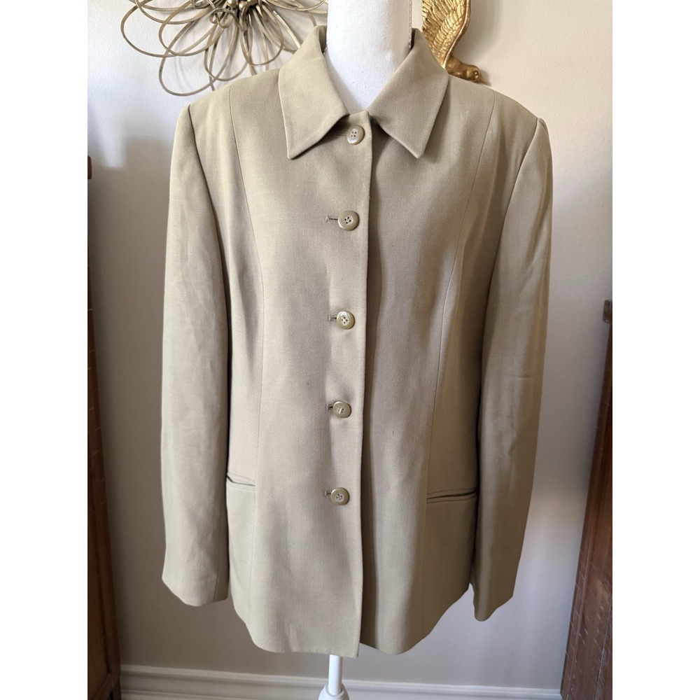 Vintage Valerie Stevens Blazer Women 10 Beige 100% Pure Wool 90s Career Jacket